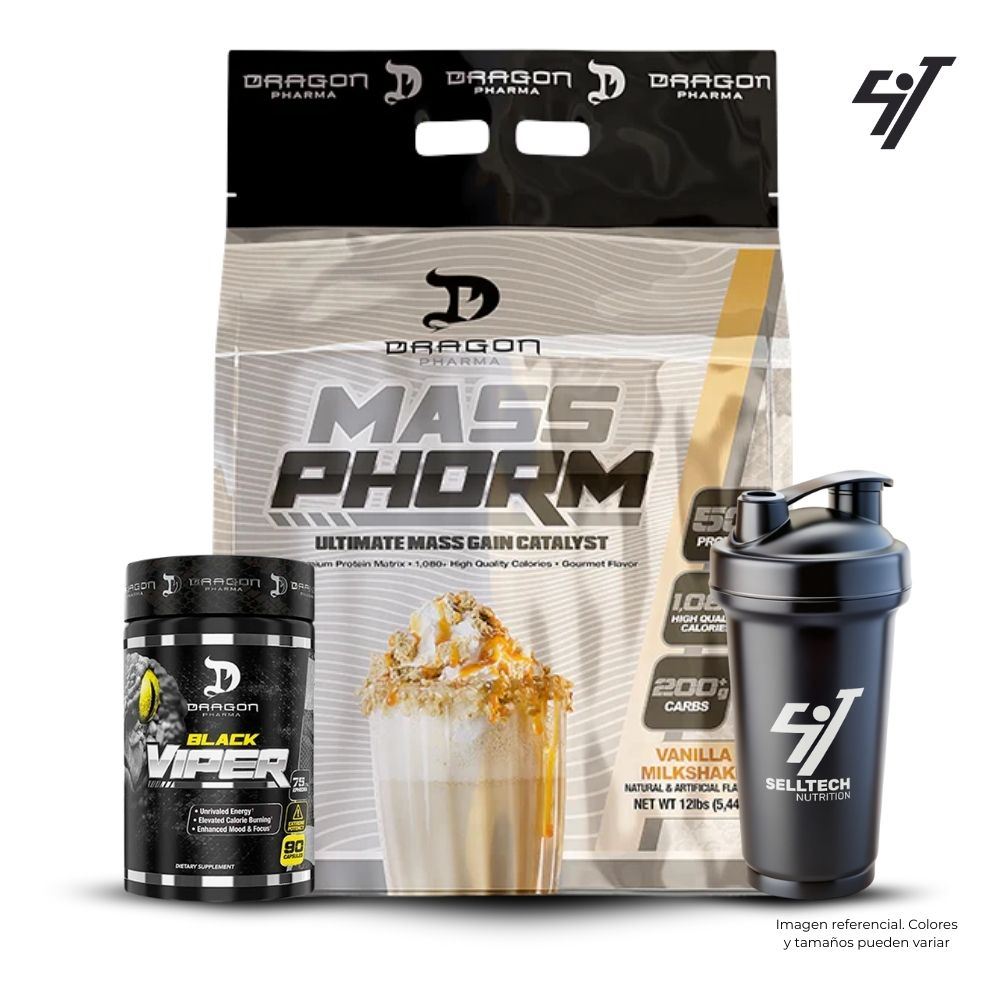 Pack Dragon Pharma Massphorm 12Lb Chocolate + Black Viper 90 Caps + Shaker